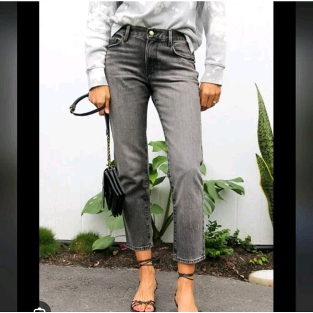 FRAME Le Nouveau Straight Haynes Jeans 29 Gray Faded Grunge Model Off-Duty Ankle
